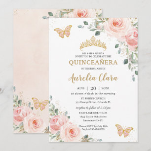 Invitación Corona de mariposa floral rosa de Quinceañera Rubo