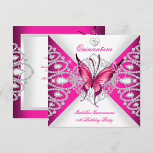 Invitación Corona de Mariposa Rosa Bonita Quinceanera Fiesta