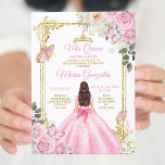 Invitación Corona de mariposa rosada y dorada insignificante<br><div class="desc">Invitación de la Corona de Oro de Mariposa Rosa Quinceañera Mi Quince 15 Anos,  16 Años, </div>