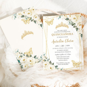 Invitación Corona de mariposas florales blancas de marfil