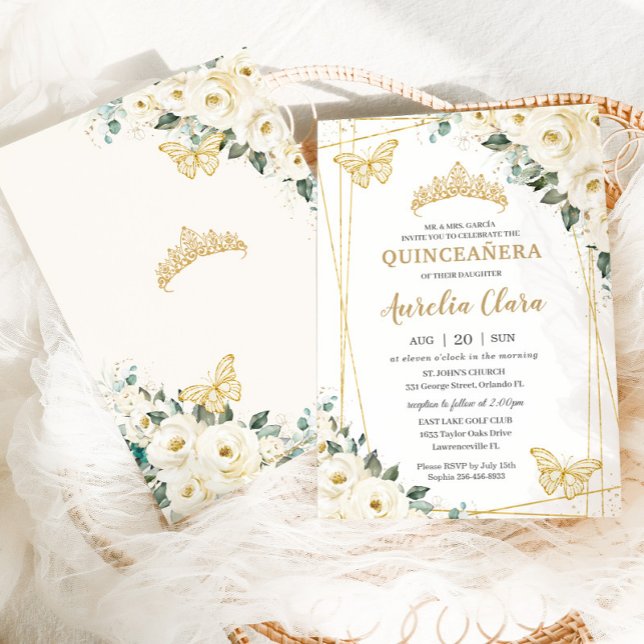 Invitación Corona de mariposas florales blancas de marfil (Subido por el creador)