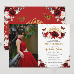Invitación Corona de mariposas florales de Rubor roja de Quin