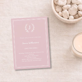 Invitación Corona de monograma rosa minimalista de cumpleaños