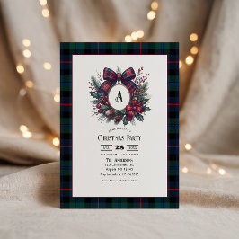 Invitación Corona de monograma vintage fiesta de Navidad de c