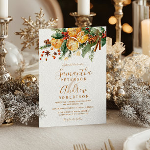 Invitación Corona de naranja cítrico Navidad boda de invierno