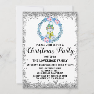 Invitación Corona de Navidad Azul de Invierno Fiesta de Navid