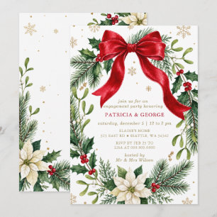 Invitación Corona de Navidad con Lazo Rojo Fiesta de Compromi