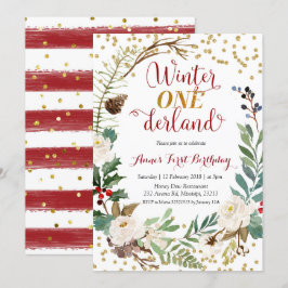 Invitación Corona de Navidad de cumpleaños de Winter Onederla