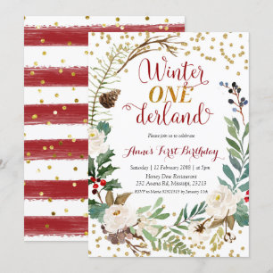 Invitación Corona de Navidad de cumpleaños de Winter Onederla