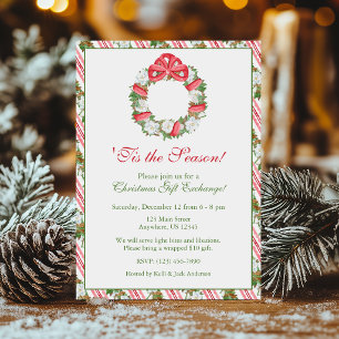 Invitación Corona de Navidad de Magnolia de Lazo Rojo Acuarel