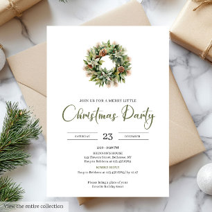 Invitación Corona de Navidad de marfil sage minimalista rústi