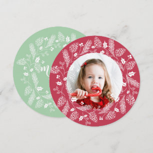 Invitación Corona de Navidad de pino y acebo roja y verde ado