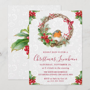Invitación Corona de Navidad de Robin & Holly Berry Almuerzo 