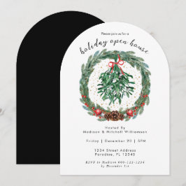 Invitación Corona de Navidad en acuarela rústica con muérdago
