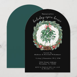 Invitación Corona de Navidad en Acuarela Rústica con Muérdago