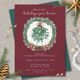 Invitación Corona de Navidad en Acuarela Rústica con Muérdago