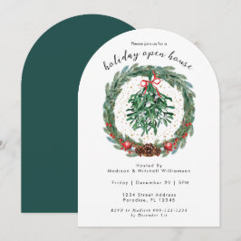 Invitación Corona de Navidad en Acuarela Rústica con Muérdago