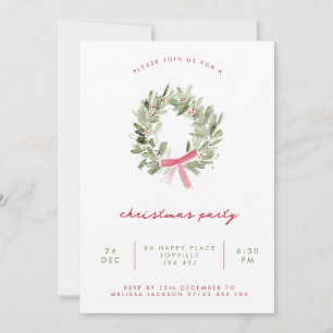 Invitación Corona de Navidad minimalista con vegetación y laz