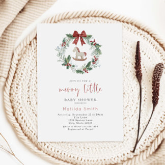 Invitación Corona de Navidad para Baby Shower Alegre Bebé