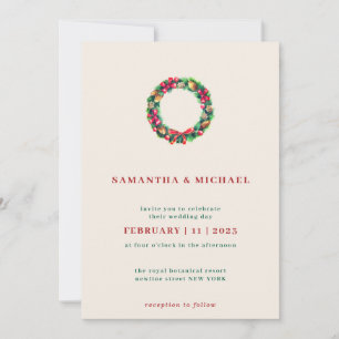 Invitación Corona de Navidad Roja Elegante