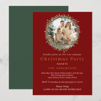 Invitación Corona de Navidad roja y verde foto fiesta de vaca