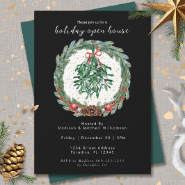 Invitación Corona de Navidad rústica de acuarela con muérdago