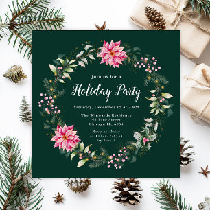 Invitación Corona de Nochebuena Rosa Fiesta Navideña