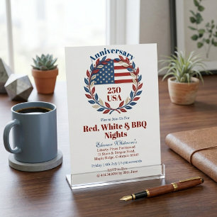 Invitación Corona de noches de barbacoa rojas blancas 250 ani