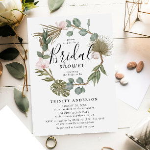 Invitación Corona de novia con orquídea rosa y hojas secas bo