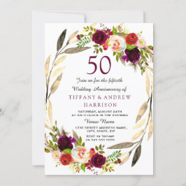 Invitación Corona de oro borgoña 50 aniversario de bodas
