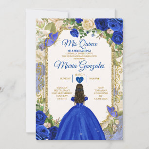 Invitación Corona de oro de 15 Anos Blue & White Mis Quince