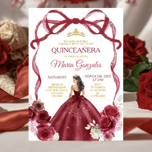 Invitación Corona de oro de la princesa del lazo rojo Borgoña