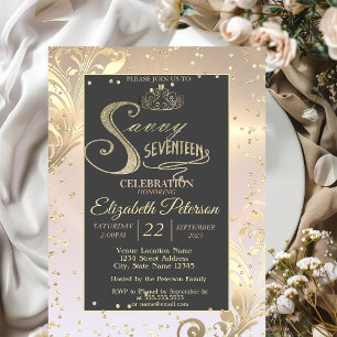 Invitación Corona de oro Dulces Diamantes Savvy Diecisiete