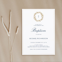 Invitación Corona de oro elegante cruz naval bautizo