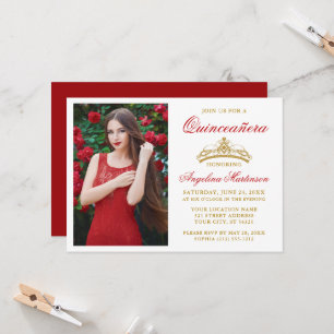 Invitación Corona de Oro Elegante Moderno Foto Quinceañera Ro