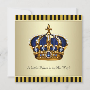 Invitación Corona de oro negro pequeño príncipe niño baby sho
