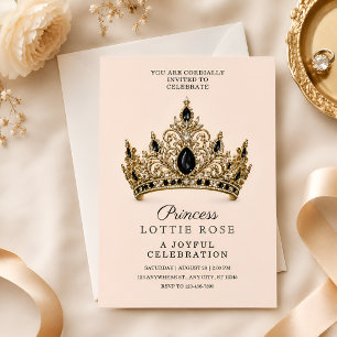 Invitación Corona de Oro Negro Princesa 5 Cumpleaños