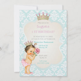 Invitación Corona de oro para princesa bebé vintage rosa acuá