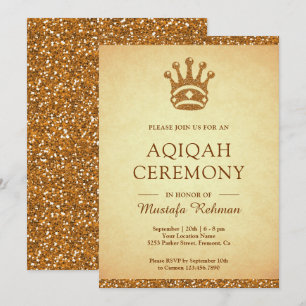 Invitación Corona de Oro Real Vintage Glitter Aqeeqah Aqiqa