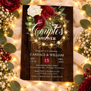 Invitación Corona de pareja de ducha rústica con luces y temá