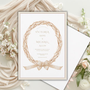 Invitación Corona de parra elegante con lazo de arpillera Bod