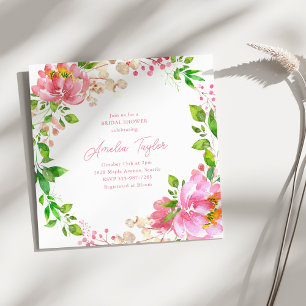 Invitación Corona de peonía de acuarela rosa para baby shower