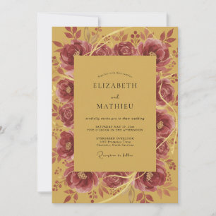 Invitación Corona de peonía mostaza suave boda