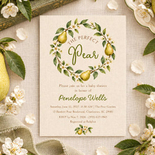 Invitación Corona de pera perfecta Floral Verde Baby Shower