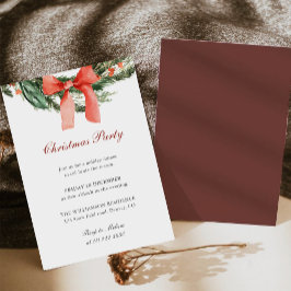 Invitación Corona de pino con lazo rojo para fiesta de Navida