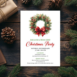 Invitación Corona de pino dorado rojo elegante Navidad fiesta
