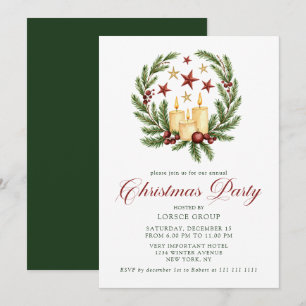 Invitación Corona de pino elegante Fiesta de Navidad corporat