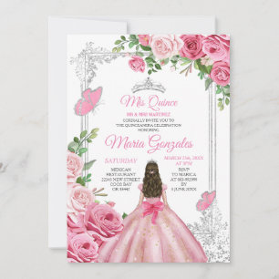 Invitación Corona de plata rosa mis quinceañeras 15 ános mari