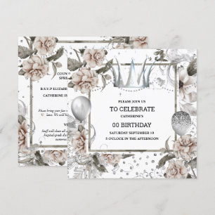 Invitación Corona de plata shabby chic purpurina glam