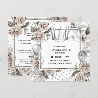Invitación Corona de plata shabby chic purpurina glam